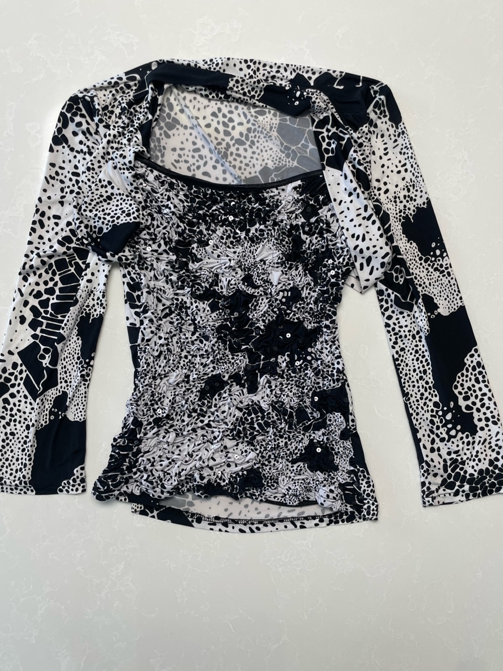 Y2k Boatneck Queen Anne Sequined Top - Picture 2 of 6